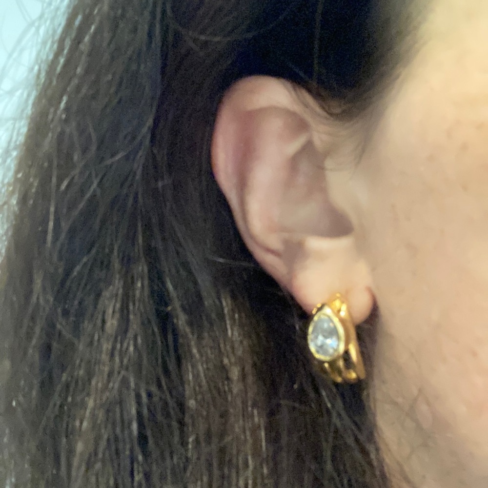 Classic Gold and Diamond Hug Hoop Earrings - 90’s style.